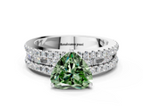 White gold Fancy Green Heart  Solitaire Diamond with Pave and Channel Set Band