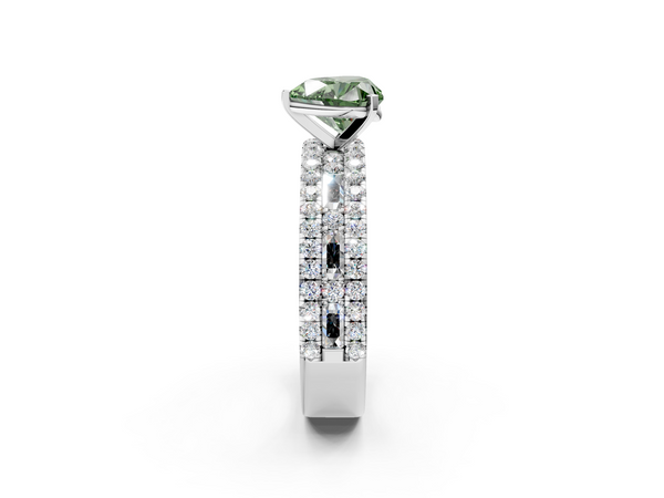 Platinum Heart-Shaped Pave and Baguette Engagement Ring Setting for Fancy Green Center