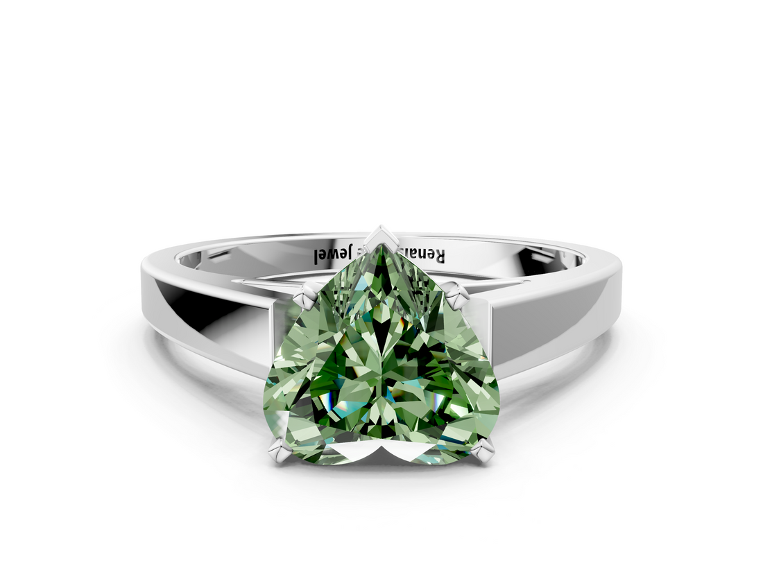 White gold Fancy Green Heart  Solitaire Engagement Ring with Four-Prong Setting and Tapered Band_3