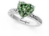 White gold Fancy Green Heart  Solitaire Engagement Ring with Scrollwork Band and Four-Prong Setting_1