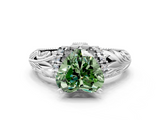 White gold Fancy Green Heart  Solitaire Filigree Engagement Ring with Halo and Prong Setting