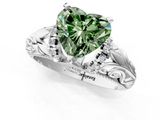 White gold Fancy Green Heart  Solitaire Filigree Engagement Ring with Halo and Prong Setting_1