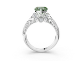 White gold Fancy Green Heart  Solitaire Filigree Engagement Ring with Halo and Prong Setting_3