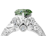 White gold Fancy Green Heart  Solitaire Filigree Engagement Ring with Halo and Prong Setting_4