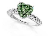 White gold Fancy Green Heart  Solitaire Floral Milgrain Engagement Ring_50