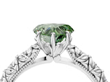 White gold Fancy Green Heart  Solitaire Floral Milgrain Engagement Ring_58