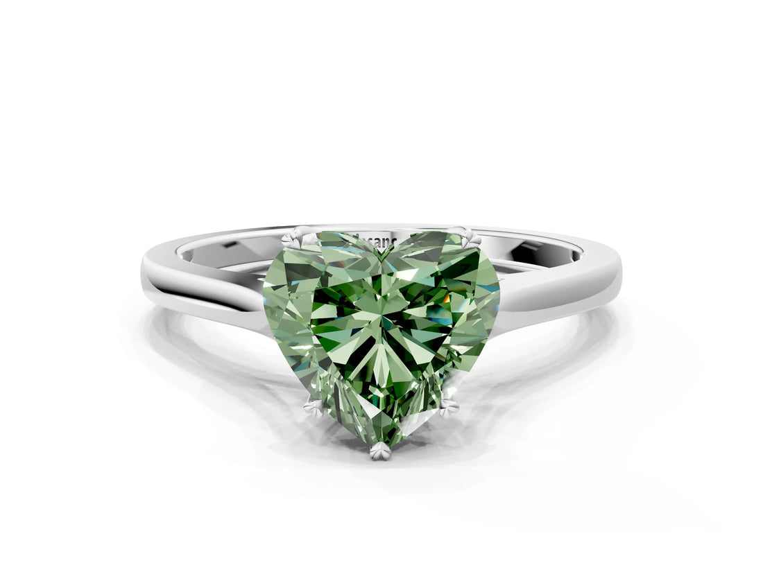 White gold Fancy Green Heart  Solitaire Heart Prong Engagement Ring with Tapered Band_35