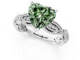 White gold Fancy Green Heart  Solitaire Milgrain Diamond Engagement Ring with Bezel and Marquise Band_1