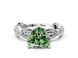 White gold Fancy Green Heart  Solitaire Milgrain Diamond Engagement Ring with Bezel and Marquise Band