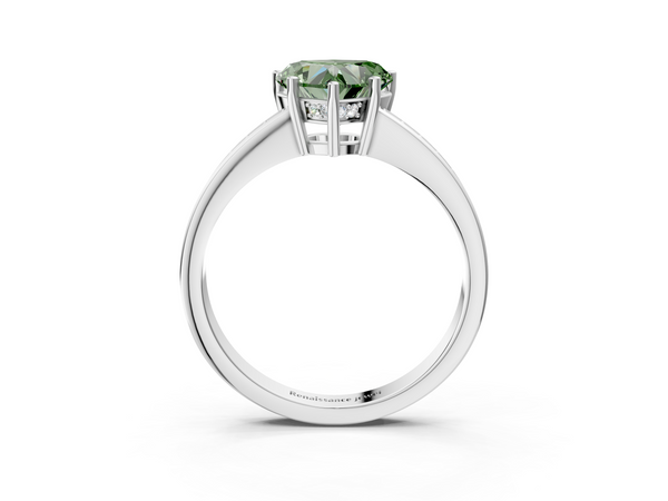 Platinum Fancy Green Heart  Solitaire Pavé Band Prong Setting Ring