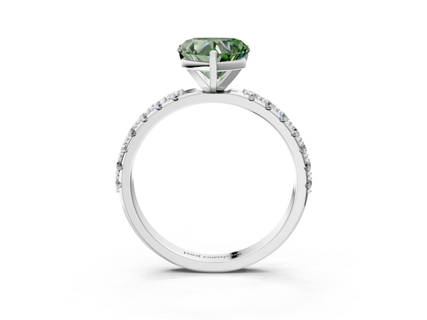 Platinum Fancy Green Heart Cut Diamond Solitaire Pavé Band with Four-Prong Setting