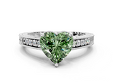 White gold Fancy Green Heart  Solitaire Pavé Diamond Milgrain Engagement Ring with Four-Prong Setting