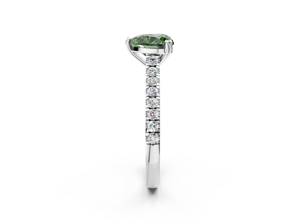 White gold Fancy Green Heart  Solitaire Pave Diamond Engagement Ring with Prong Setting