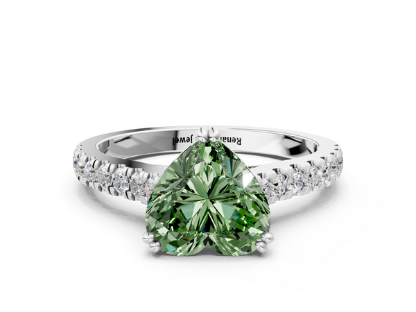 White gold Fancy Green Heart  Solitaire Pave Diamond Engagement Ring with Prong Setting