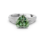 White gold Fancy Green Heart  Solitaire Pave Split Shank Engagement Ring with Six-Prong Setting