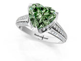 White gold Fancy Green Heart  Solitaire Pave Split Shank Ring with Four-Prong Setting_112