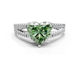 White gold Fancy Green Heart  Solitaire Split Shank Pavé Diamond Engagement Ring