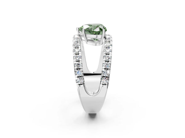 White gold Fancy Green Heart  Solitaire Split Shank Pave Diamond Ring