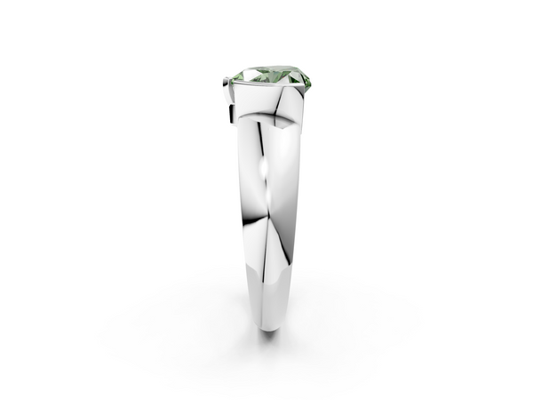 Platinum Fancy Green Heart  Solitaire Tension Set Diamond Ring with Wide Band