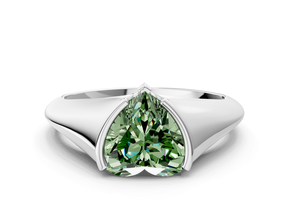White gold Fancy Green Heart  Solitaire Tension Set Diamond Ring