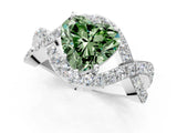 White gold Fancy Green Heart  Solitaire Twist Band Pavé Diamond Engagement Ring_33