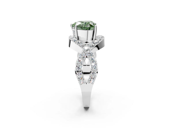 Platinum Fancy Green Heart  Solitaire Twist Band Pavé Diamond Engagement Ring