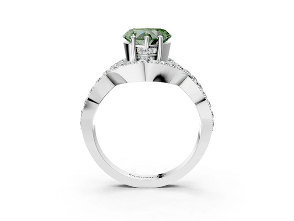 Platinum Fancy Green Heart  Solitaire Twist Band Pavé Diamond Engagement Ring