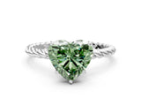 White gold Fancy Green Heart  Solitaire Twist Band Ring with Four-Prong Setting_12