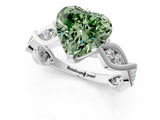 White gold Fancy Green Heart  Solitaire Twist Band with Leaf Prong Setting 1