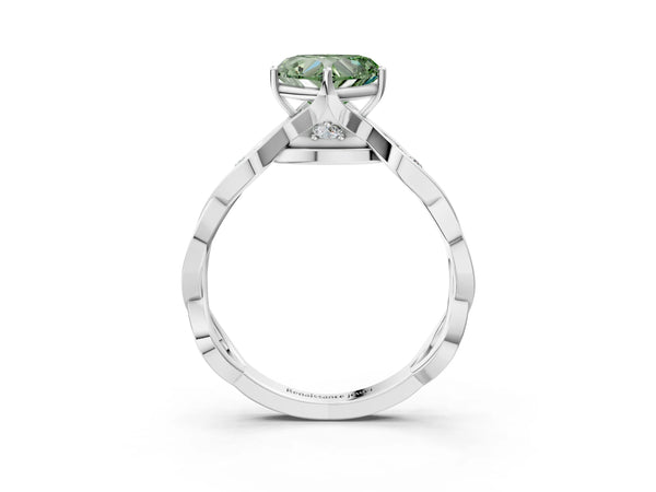 White Gold Heart-Shaped Accented Twist Engagement Ring Setting for Fancy Green Center