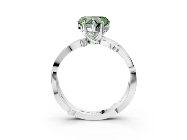 Platinum Fancy Green Heart  Solitaire Twist Band with Pavé Accents and Four-Prong Setting