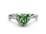White gold Fancy Green Heart  Solitaire Twist Band with Pavé Diamonds and Four-Prong Setting_53