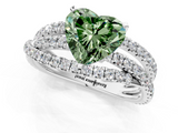 White gold Fancy Green Heart  Solitaire Twist Band with Pavé Setting and Four-Prong Setting_1