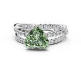 White gold Fancy Green Heart  Solitaire Twist Band with Pavé Setting and Four-Prong Setting