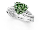 White gold Fancy Green Heart  Solitaire Twist Band with Pave Prong Setting_1