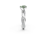White gold Fancy Green Heart  Solitaire Twist Band with Pave Prong Setting_2