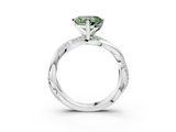 White gold Fancy Green Heart  Solitaire Twist Band with Pave Prong Setting_3