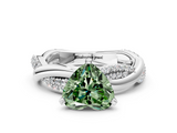 White gold Fancy Green Heart  Solitaire Twist Band with Pave Prong Setting