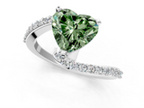 White gold Fancy Green Heart  Solitaire Twist Band with Pave Set Diamonds and Four-Prong Setting_1