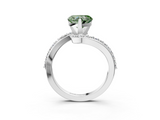 White gold Fancy Green Heart  Solitaire Twist Band with Pave Set Diamonds and Four-Prong Setting_3