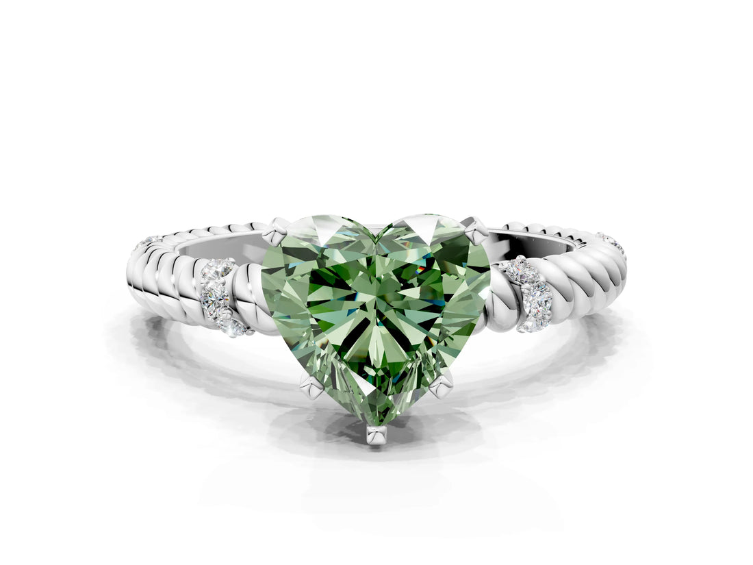 White gold Fancy Green Heart  Solitaire Twisted Band Prong Set Engagement Ring_67