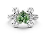 White gold Fancy Green Heart  Solitaire Twisted Band Scroll Prong Ring_3