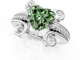 White gold Fancy Green Heart  Solitaire Twisted Band Scroll Prong Ring_4
