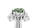 White gold Fancy Green Heart  Solitaire Twisted Band Scroll Prong Ring_8