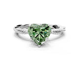 White gold Fancy Green Heart  Solitaire Twisted Band with Bead Prong Setting_49