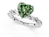 White gold Fancy Green Heart  Solitaire Twisted Band with Pavé Accents and Four-Prong Setting_1