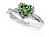 White gold Fancy Green Heart  Solitaire Twisted Pave Diamond Ring with Four-Prong Setting_153