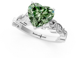 White gold Fancy Green Heart  Solitaire Vine Band with Milgrain Prong Setting_4