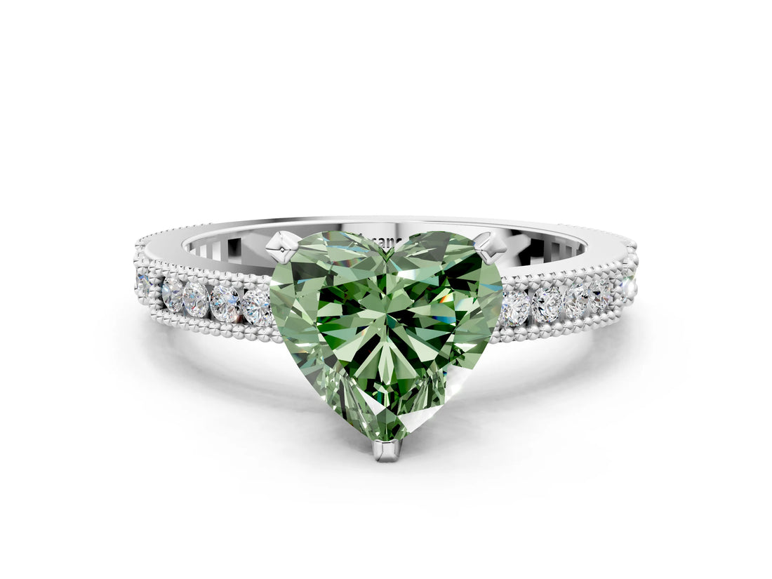 White gold Fancy Green Heart  Solitaire with Pavé Band and Four-Prong Setting_29