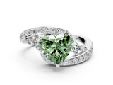 White gold Fancy Green Heart  Solitaire with Pavé Twist Band and Four-Prong Setting